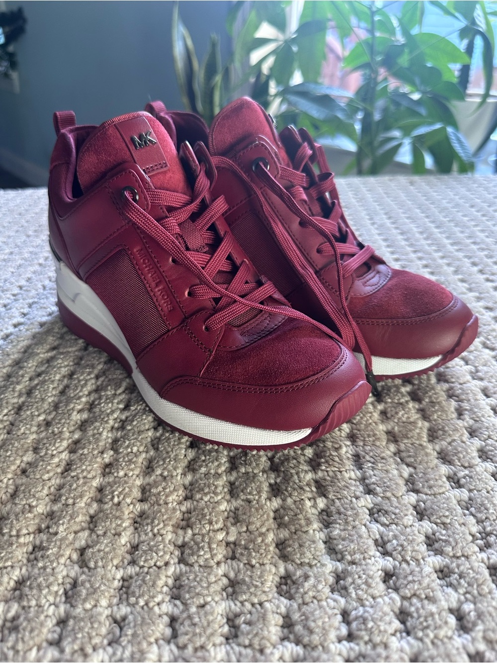 Michael Kors Women's Burgundy Wedge Sneakers with White Midsole